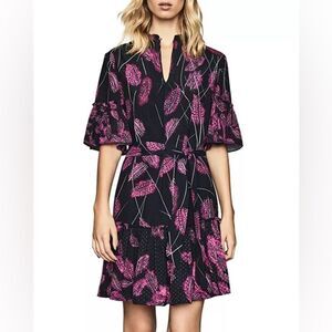 Reiss Marsali Belted Feather Print Dress